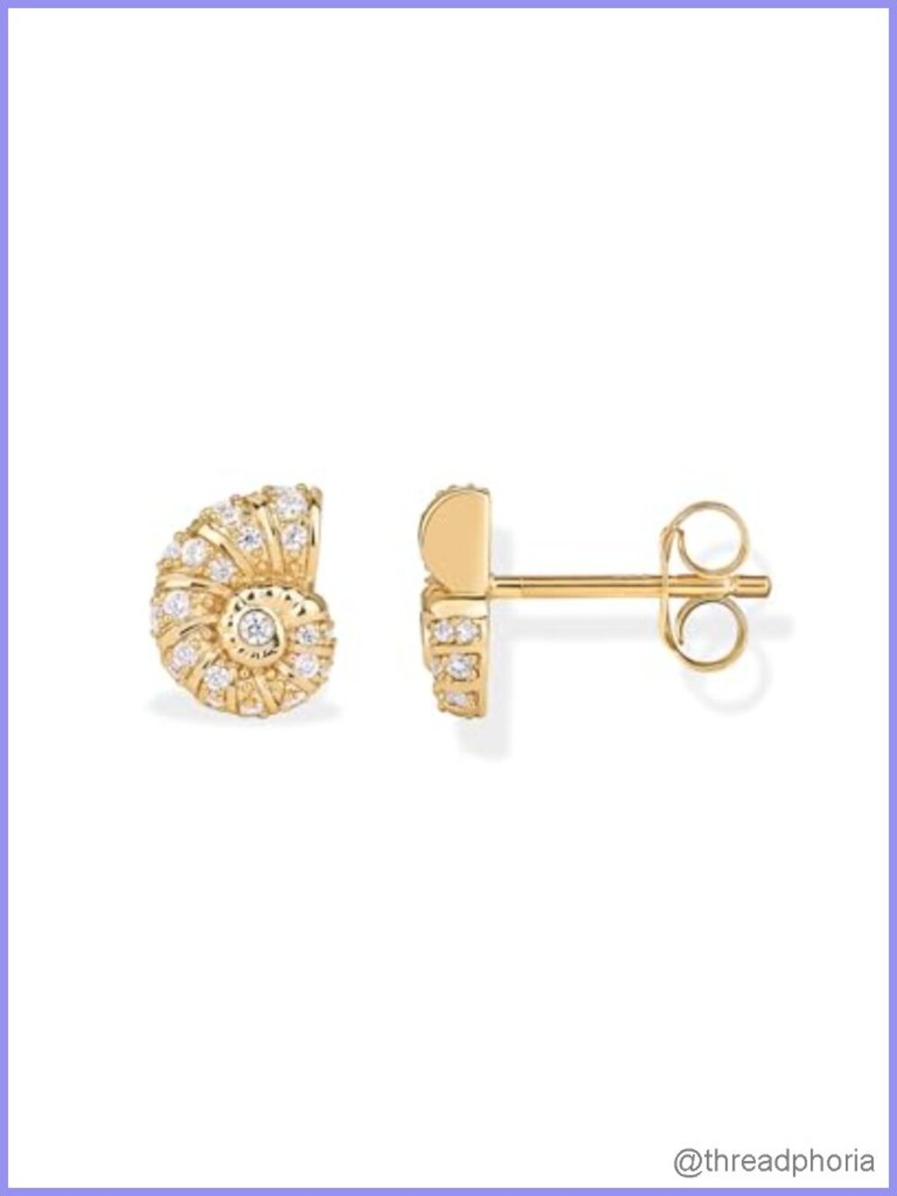 14K Gold Plated Seashell Stud Earrings Cubic Zirconia 925 Silver Posts Women